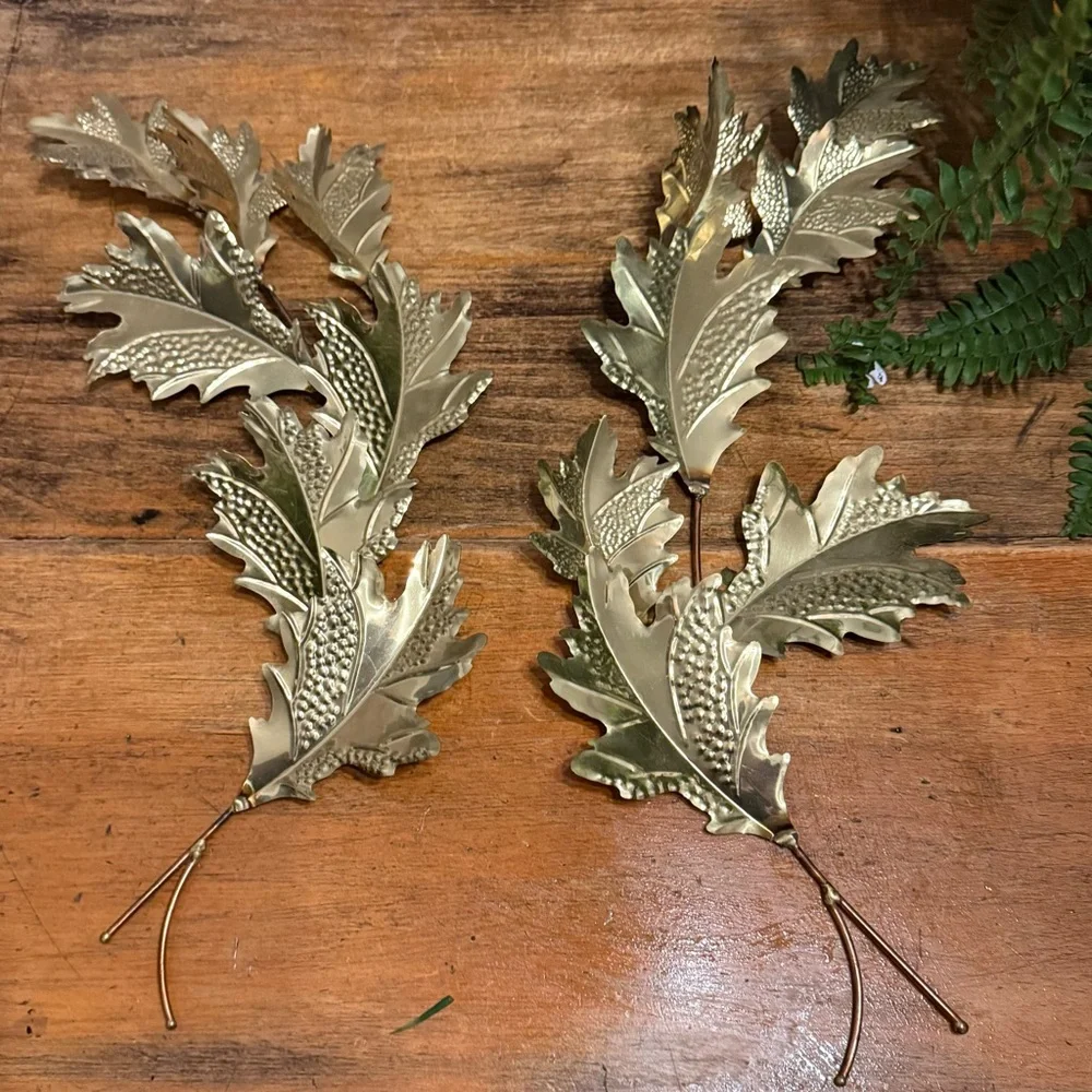 Vintage Home Interior Home Interior, A Pair-Botanical Gold Leaf Wall Decor 17”
